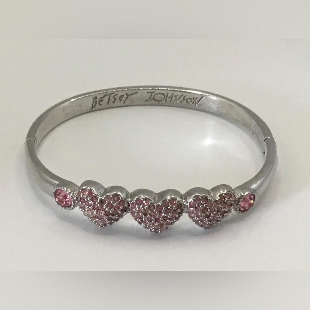 Betsey Johnson Silver and Pink Heart Bracelet